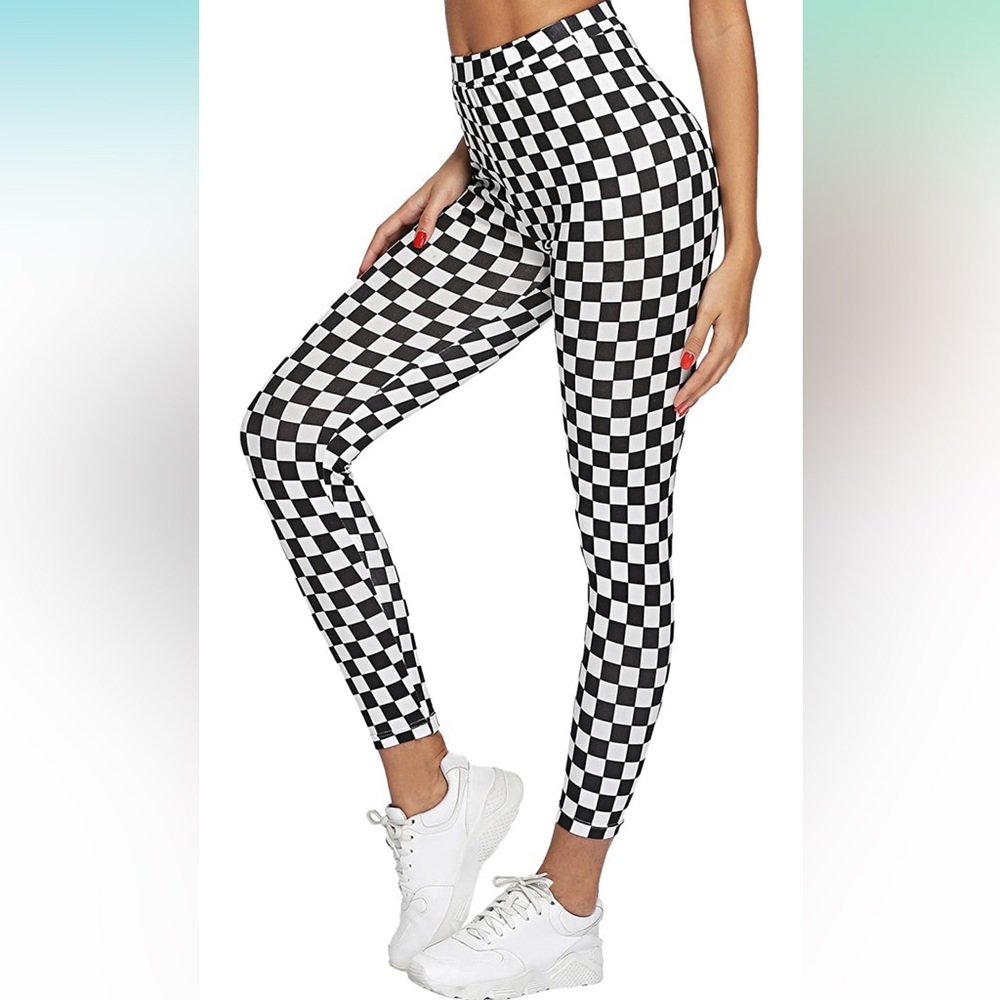 WDIRARA Women's High Waisted Sporty Skinny Plaid Yoga Leggings